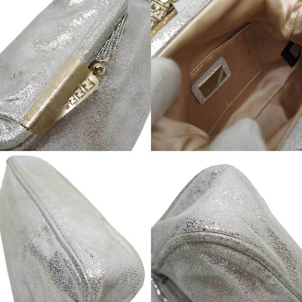 Fendi Clutch Bag Party Silver Gold Leather Classic - Picture 2 of 3